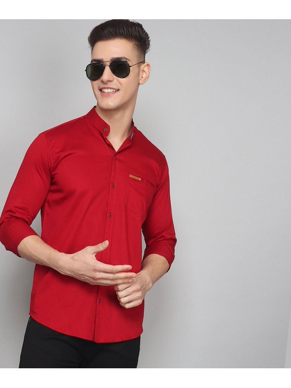 Men's Maroon Casual Cotton Full Sleeve Solid Dress Shirt For Men