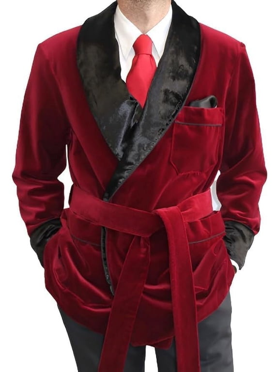 Men's Maroon Velvet Smoking Jackets Robes Evenin Christmas Party Wear Robe Coat Jackets 