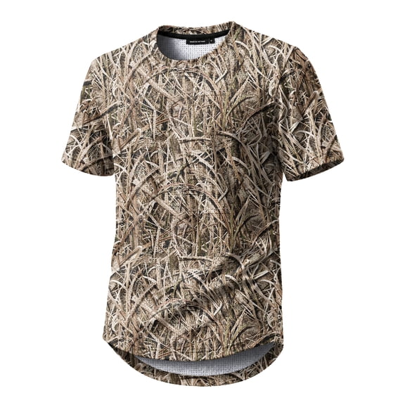 Men's Marsh Grass Camo Hunting T-Shirt, Quick-Dry Breathable Crew Neck, Size S