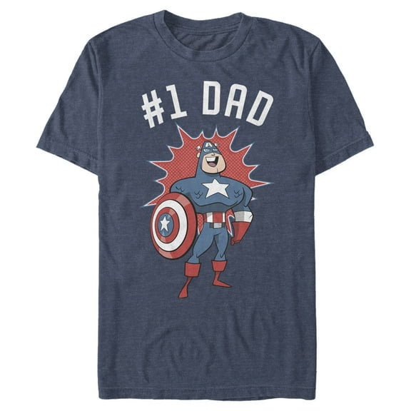 Men's Marvel #1 Dad Cartoon Captain America  Graphic Tee Navy Blue Heather 2X Large