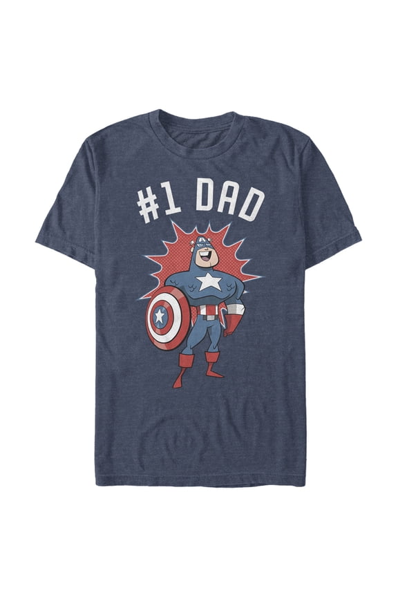 Men's Marvel #1 Dad Cartoon Captain America Graphic Tee Navy Blue Heather Large