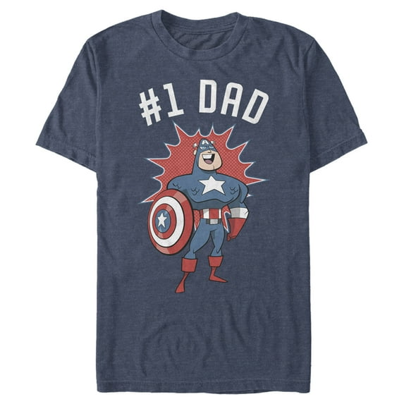 Men's Marvel #1 Dad Cartoon Captain America Graphic Tee Navy Blue Heather Large