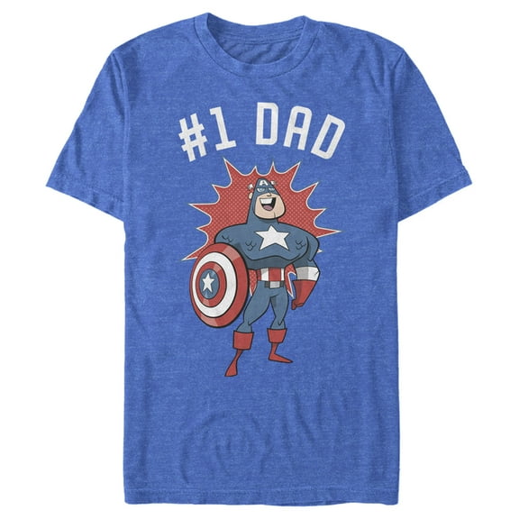 Men's Marvel #1 Dad Cartoon Captain America  Graphic Tee Royal Blue Heather Large