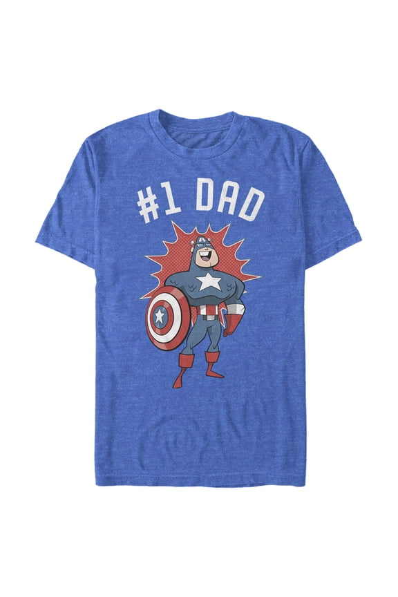 Men's Marvel #1 Dad Cartoon Captain America Graphic Tee Royal Blue Heather Small