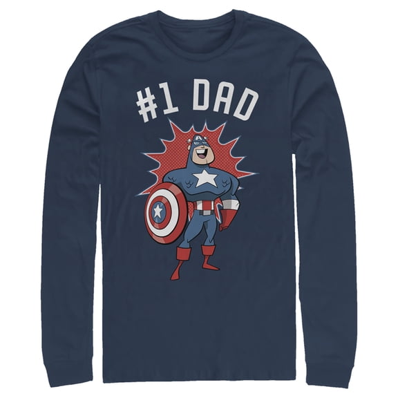 Men's Marvel #1 Dad Cartoon Captain America Long Sleeve Shirt Navy Blue Large