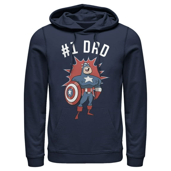 Men's Marvel #1 Dad Cartoon Captain America Pull Over Hoodie Navy Blue 3X Large