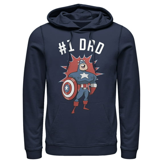 Men's Marvel #1 Dad Cartoon Captain America Pull Over Hoodie Navy Blue 3X Large