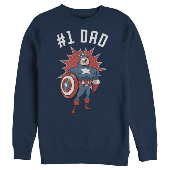Men's Marvel #1 Dad Cartoon Captain America  Sweatshirt Navy Blue 2X Large