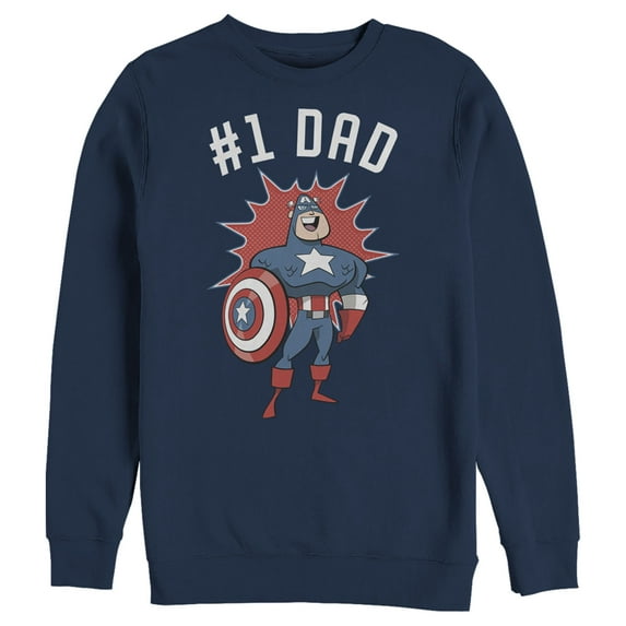 Men's Marvel #1 Dad Cartoon Captain America Sweatshirt Navy Blue Medium
