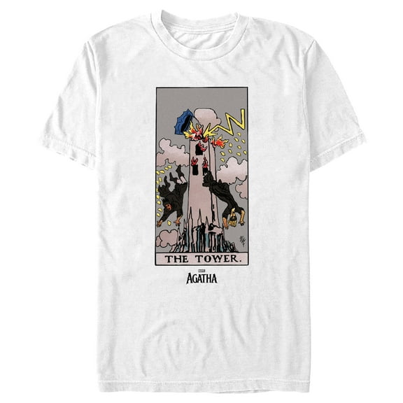 Men's Marvel: Agatha All Along The Tower Tarot Card  Graphic T-Shirt