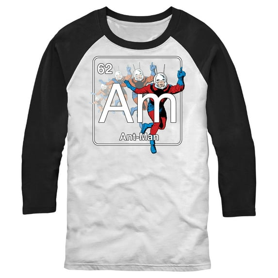 Men's Marvel Antman Periodic Table Baseball Graphic Tee White/Black Medium