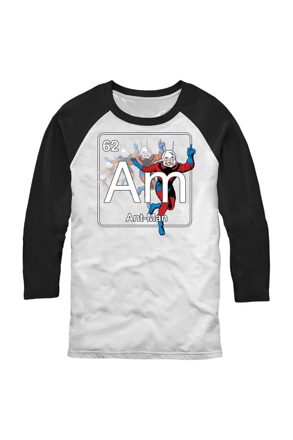 Men's Marvel Antman Periodic Table Baseball Graphic Tee White/Black Small
