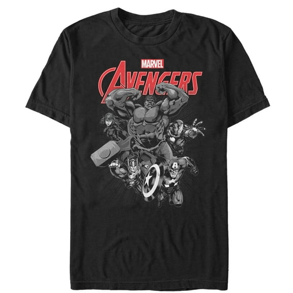 Men's Marvel Avengers Attack Grayscale  Graphic Tee Black 2X Large