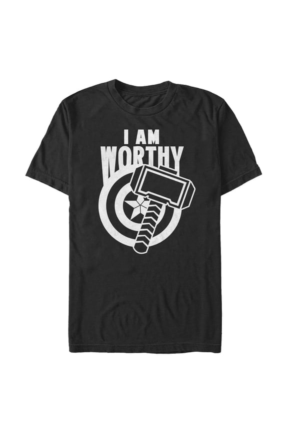 Men's Marvel Avengers: Endgame Captain America I Am Worthy Mjolnir Shield  Graphic Tee Black 2X Large