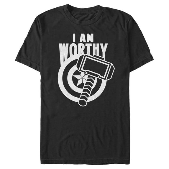 Men's Marvel Avengers: Endgame Captain America I Am Worthy Mjolnir Shield Graphic Tee Black Small