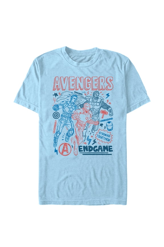 Men's Marvel Avengers: Endgame Cartoon Doodle Print  Graphic Tee Light Blue 3X Large