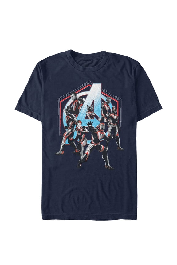 Men's Marvel Avengers: Endgame Hero Hexagon Frame Graphic Tee Navy Blue Large