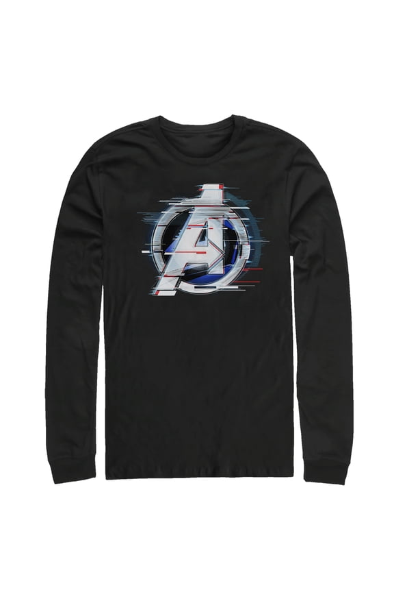 Men's Marvel Avengers: Endgame Logo Glitch Long Sleeve Shirt Black Medium