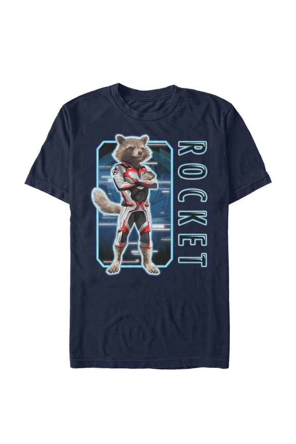 Men's Marvel Avengers: Endgame Rocket Tech Frame Graphic Tee Navy Blue Large