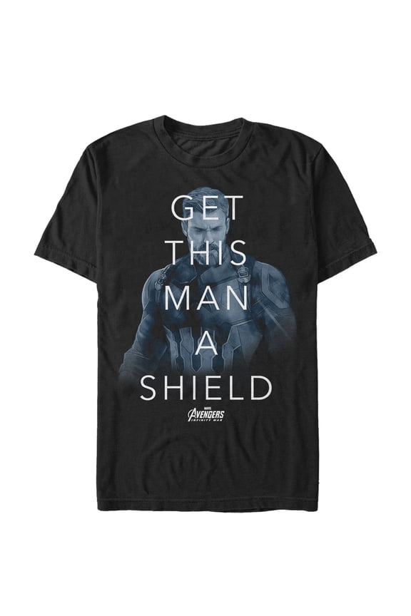 Men's Marvel Avengers: Infinity War Get Man Shield Quote Graphic Tee Black X Large