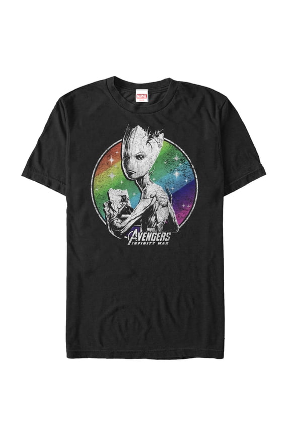 Men's Marvel Avengers: Infinity War Groot Rainbow Graphic Tee Black Medium