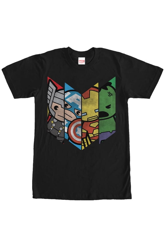 Men's Marvel Avengers Kawaii Panels  Graphic Tee Black X Large