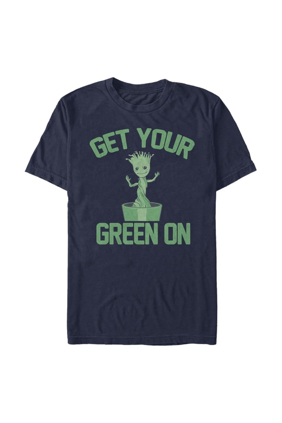 Men's Marvel Baby Groot St. Patrick's Day Get Your Green On  Graphic Tee Navy Blue Large