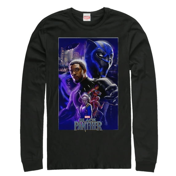Men's Marvel Black Panther 2018 Character Collage Long Sleeve Shirt Black Medium