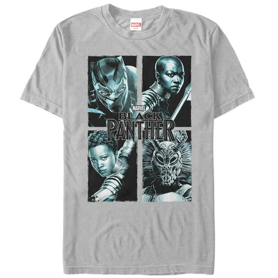 Men's Marvel Black Panther 2018 Character Panel Graphic Tee Silver Small