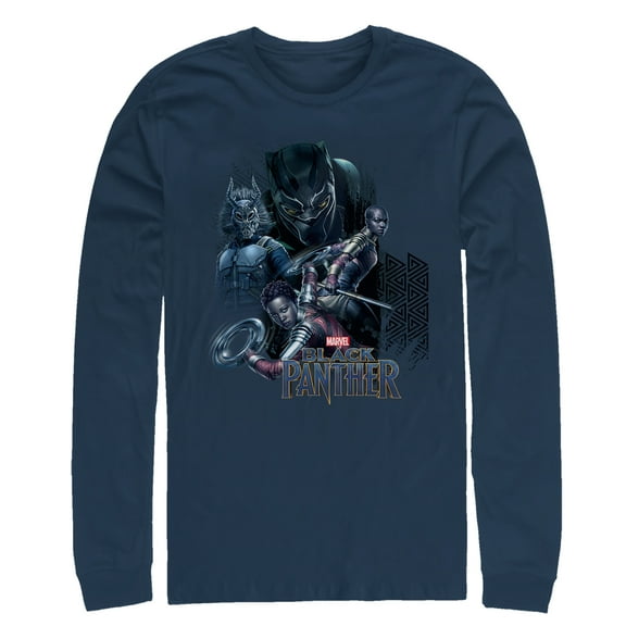 Men's Marvel Black Panther 2018 Character View  Long Sleeve Shirt Navy Blue Medium