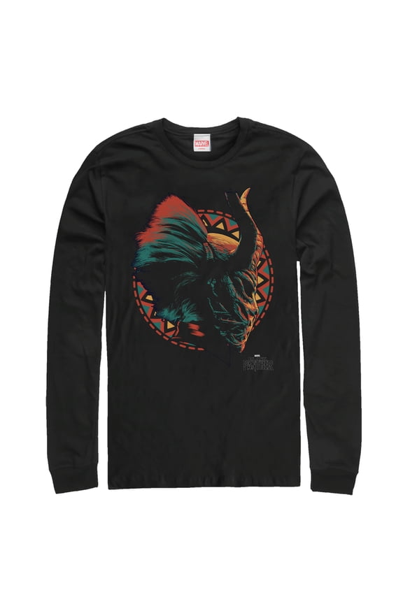Men's Marvel Black Panther 2018 Killmonger's Mask Long Sleeve Shirt Black Medium