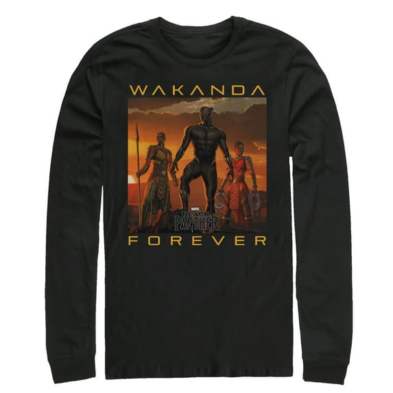 Men's Marvel Black Panther 2018 Wakanda Forever Long Sleeve Shirt Black 2X Large