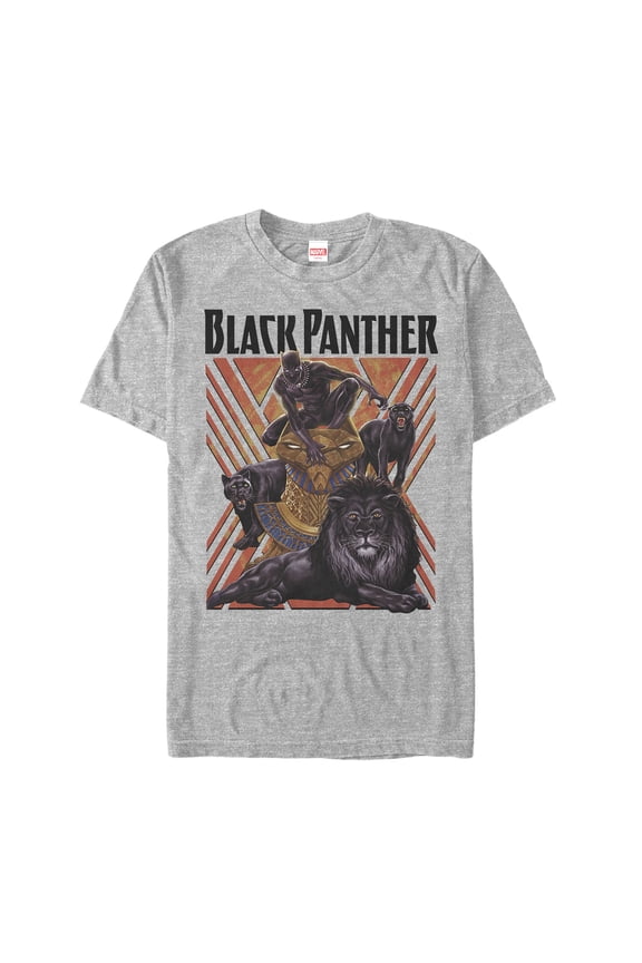 Men's Marvel Black Panther Geometric Jungle Cats Graphic Tee Athletic Heather 2X Large