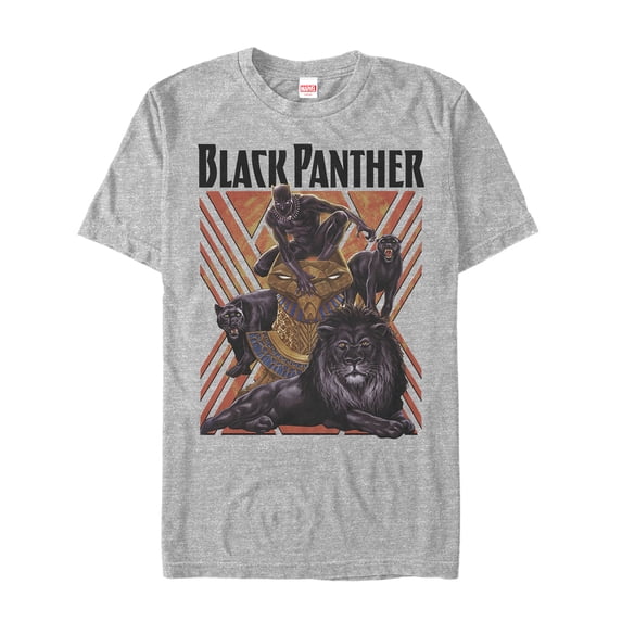 Men's Marvel Black Panther Geometric Jungle Cats Graphic Tee Athletic Heather Large