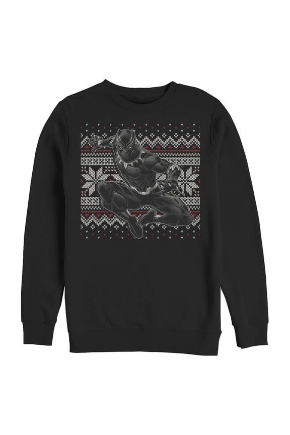 Men's Marvel Black Panther Knit Pattern Print Sweatshirt Black Medium