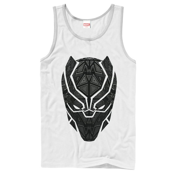 Men's Marvel Black Panther Ornate Mask Tank Top White Small