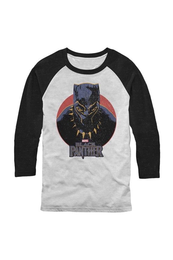Men's Marvel Black Panther Retro Baseball Graphic Tee White/Black 2X Large