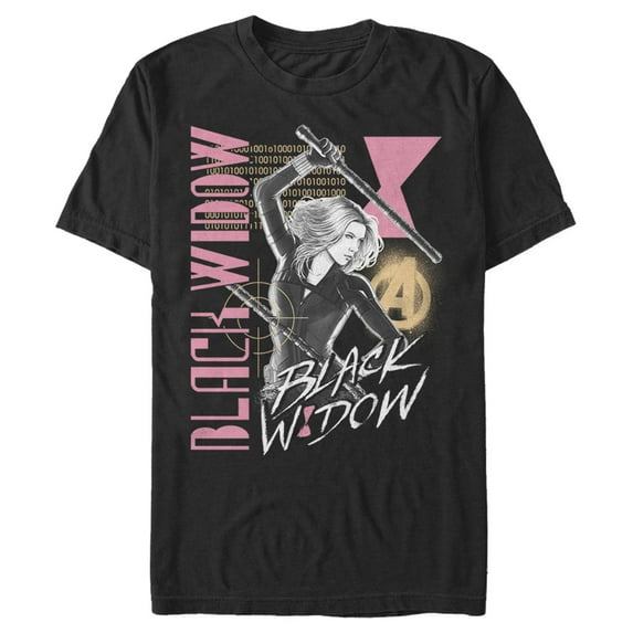 Men's Marvel Black Widow Binary Code Graphic Tee Black 2X Large