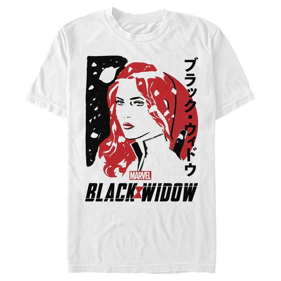 Men's Marvel Black Widow Kanji Paint Profile Graphic Tee White Medium