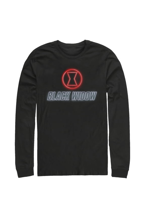Men's Marvel Black Widow Neon Hourglass Long Sleeve Shirt Black Large