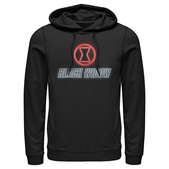 Men's Marvel Black Widow Neon Hourglass Pull Over Hoodie Black Large