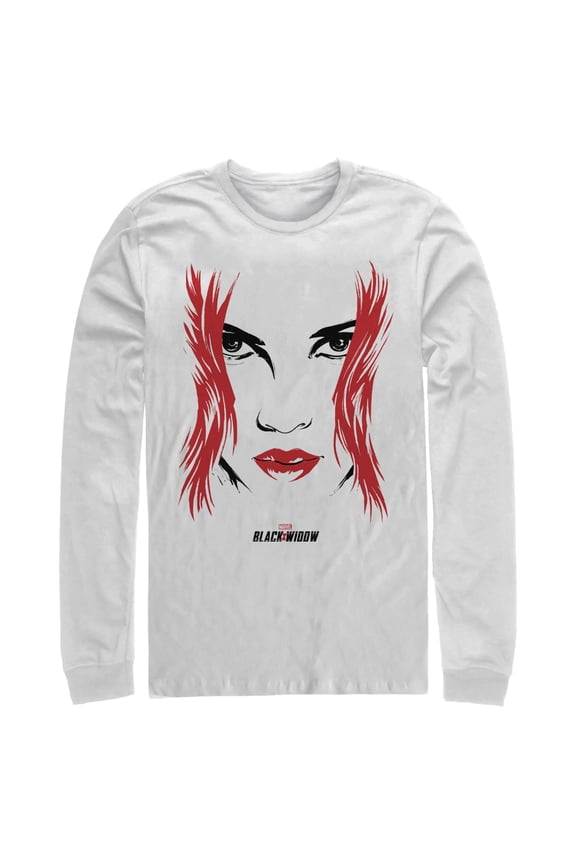 Men's Marvel Black Widow Painted 80's Face Long Sleeve Shirt White Large
