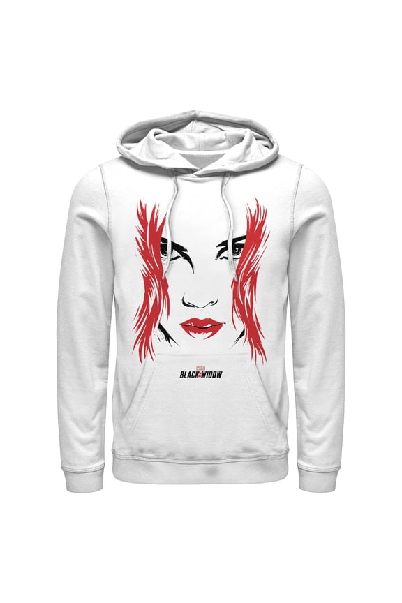 Men's Marvel Black Widow Painted 80's Face Pull Over Hoodie White X Large