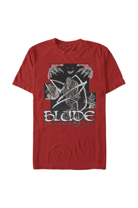 Men's Marvel Blade Gray Grayscale Panels Graphic Tee Red Medium