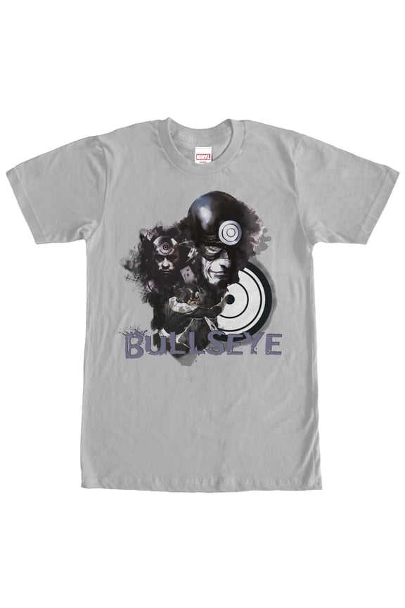 Men's Marvel Bullseye Ink Stain  Graphic Tee Silver Large