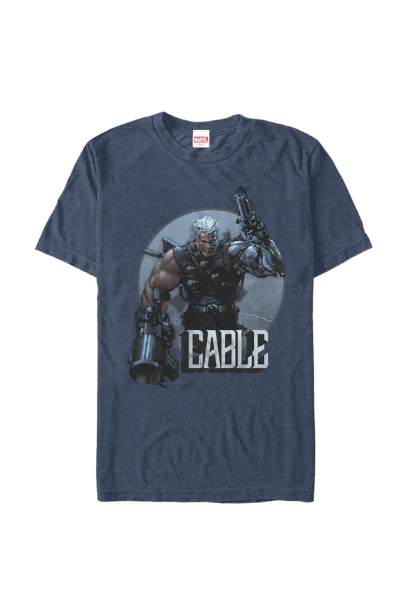 Men's Marvel Cable Battle  Graphic Tee Navy Blue Heather Medium