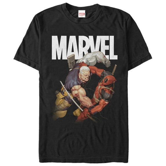 Men's Marvel Cable & Deadpool Battle Graphic Tee Black 3X Large