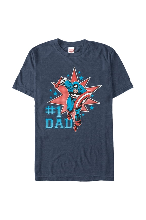 Men's Marvel Captain America 1 Dad  Graphic Tee Navy Blue Heather Medium