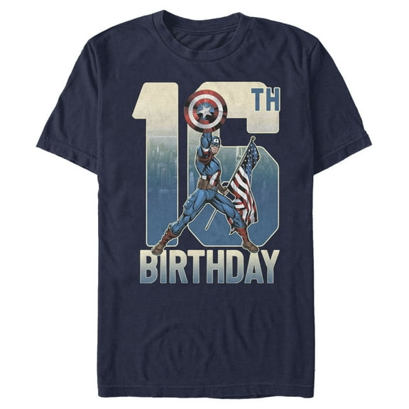Men's Marvel Captain America 16th Birthday  Graphic Tee Navy Blue Medium