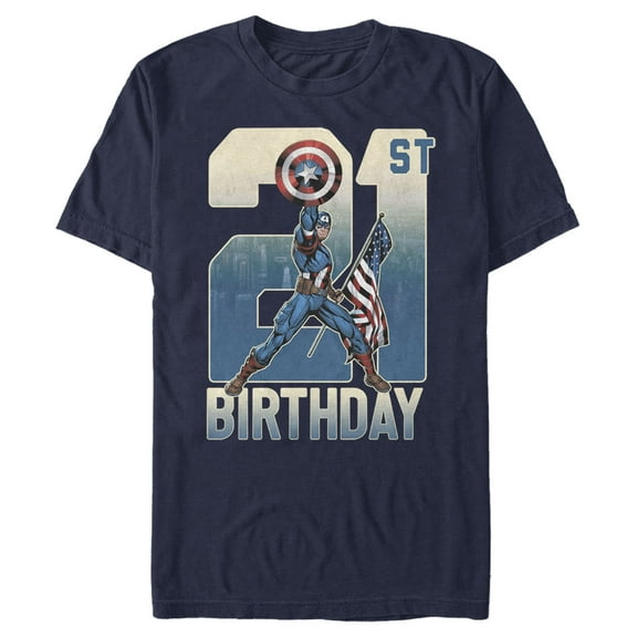Men's Marvel Captain America 21st Birthday  Graphic Tee Navy Blue Medium